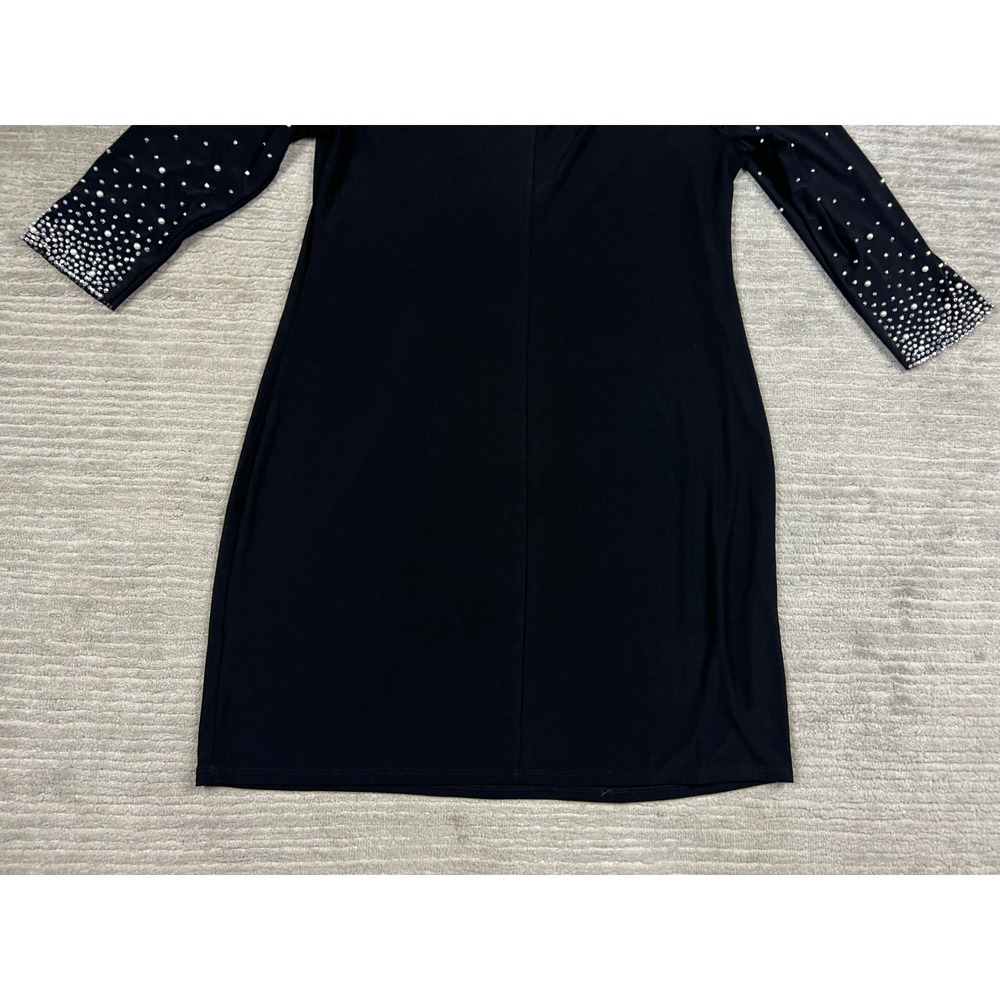 Chaus Black Pearl Rhinestone Embellished Sleeve Shift Dress Womens Large L USA - Picture 13 of 14